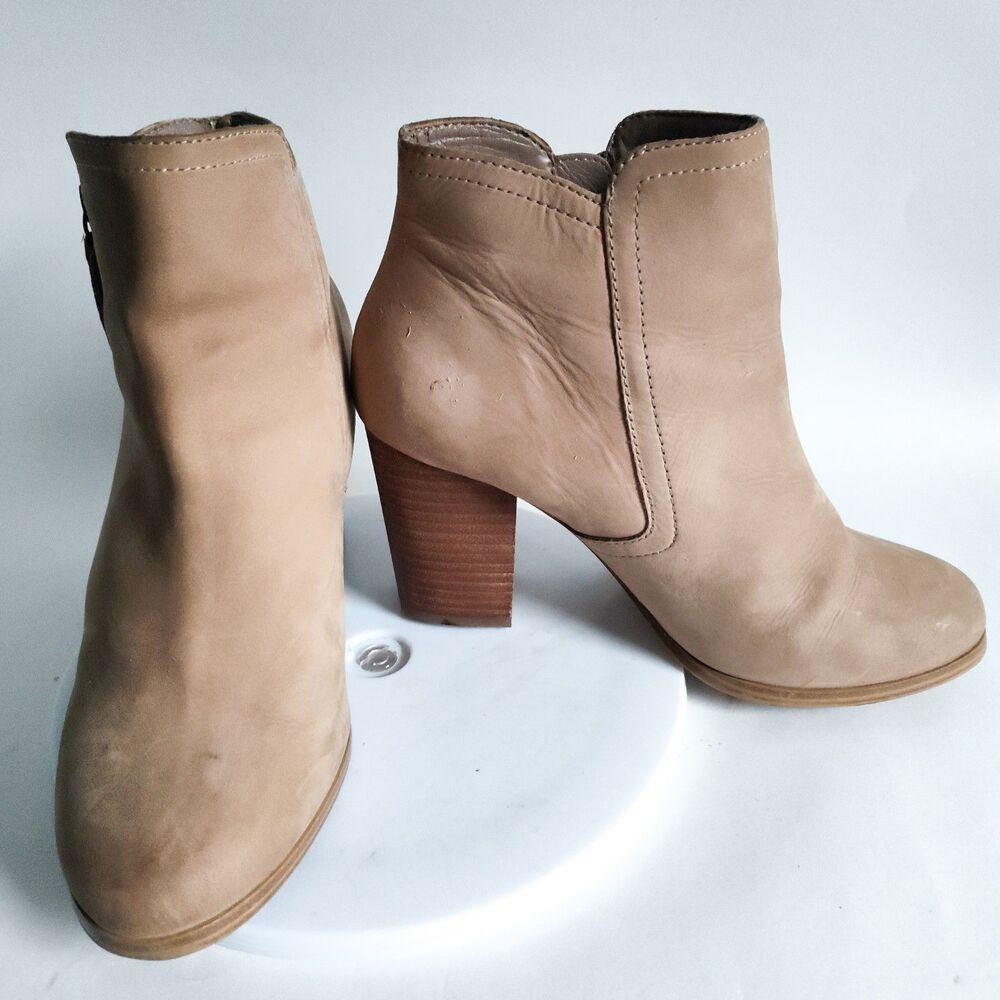 Aldo Boho Leather Nuetral Beige Ankle Boots Booties 3" Block Heel Size 8‎ Preppy